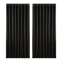 2X Blockout Curtains Blackout Window Curtain Eyelet 300x230cm Black Shine