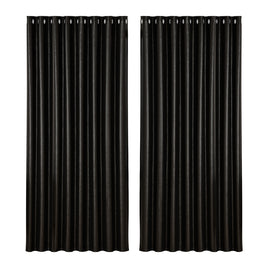 Artiss 2X Blockout Curtains Blackout Window Curtain Eyelet 300x230cm Black Shine