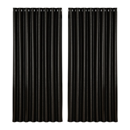 Artiss 2X Blockout Curtains Blackout Window Curtain Eyelet 300x230cm Black Shine