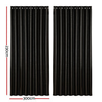 2X Blockout Curtains Blackout Window Curtain Eyelet 300x230cm Black Shine
