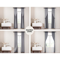 2X 132x160cm Blockout Sheer Curtains Charcoal