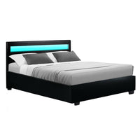 Cole LED Bed Frame PU Leather Gas Lift Storage - Black Double