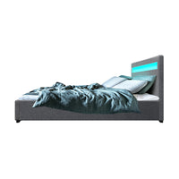 Bed Frame Double Size Gas Lift RGB LED Bedbase Grey Cole