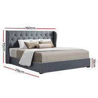 Issa Bed Frame Fabric Gas Lift Storage - Grey King