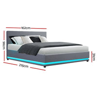Lumi LED Bed Frame Fabric Gas Lift Storage - Grey Queen