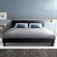 Bed Frame Double Size Base Mattress Platform Leather Wooden Black NEO