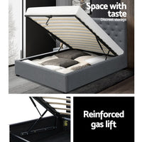 Vila Bed Frame Fabric Gas Lift Storage - Grey King Single