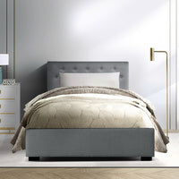 Vila Bed Frame Fabric Gas Lift Storage - Grey King Single