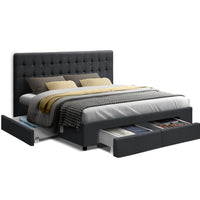 Avio Bed Frame Fabric Storage Drawers - Charcoal King