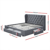 Bed Frame Queen Size Base With Storage Drawers Grey Fabric Mila Collection