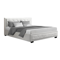 Bed Frame King Size Gas Lift Base With Storage White Leather Tiyo Collection