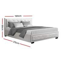 Bed Frame King Size Gas Lift Base With Storage White Leather Tiyo Collection