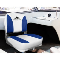 Seamanship 2X Folding Boat Seats Marine Swivel Low Back 13cm Padding White Blue