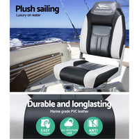 Seamanship 2X Folding Boat Seats Marine Seat Swivel High Back 12cm Padding Black