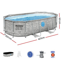 Swimming Pool 427x250x100cm Steel Frame Above Ground Pools Filter Pump Ladder 7250L