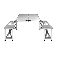 Folding Camping Table Outdoor Picnic BBQ With 2 Bench Chairs Set
