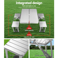 Folding Camping Table Outdoor Picnic BBQ With 2 Bench Chairs Set