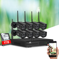 CCTV Wireless Security Camera System 8CH Home Outdoor WIFI 8 Square Cameras Kit 1TB
