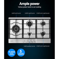 Gas Cooktop 90cm 5 Burner Silvir