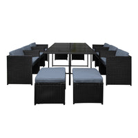 Outdoor Dining Set 11 Piece Wicker Table Chairs Setting Black