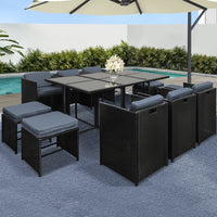 Outdoor Dining Set 11 Piece Wicker Table Chairs Setting Black