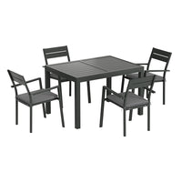 5pcs Outdoor Dining Set 4-Seater Aluminum Extension Table Chairs Lounge