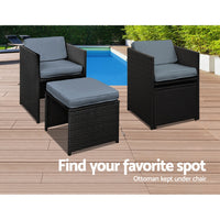 Outdoor Dining Set 9 Piece Wicker Table Chairs Setting Black