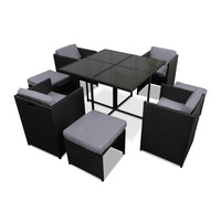 Outdoor Dining Set 9 Piece Wicker Table Chairs Setting Black