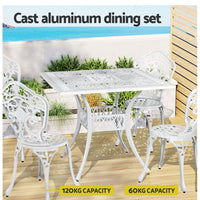 Gardeon Outdoor Dining Set 5 Piece Chairs Table Cast Aluminum Patio White