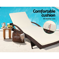 Set of 2 Sun Lounge Outdoor Furniture Day Bed Rattan Wicker Lounger Patio