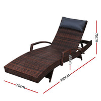 Set of 2 Sun Lounge Outdoor Furniture Wicker Lounger Rattan Day Bed Garden Patio Brown