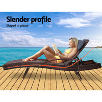 Set of 2 Sun Lounge Outdoor Furniture Wicker Lounger Rattan Day Bed Garden Patio Brown