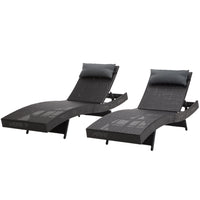 Outdoor Sun Lounge Setting Wicker Lounger Day Bed Rattan Patio Furniture Black