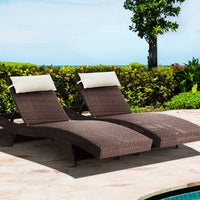 Outdoor Sun Lounge Setting Wicker Lounger Day Bed Rattan Patio Furniture Brown