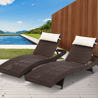 Outdoor Sun Lounge Setting Wicker Lounger Day Bed Rattan Patio Furniture Brown