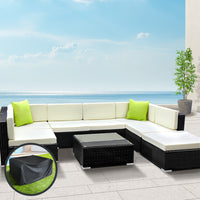 8-Piece Outdoor Sofa Set Wicker Couch Lounge Setting Cover