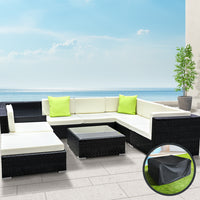 9-Piece Outdoor Sofa Set Wicker Couch Lounge Setting Cover