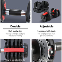 24kg Dumbbells Adjustable Dumbbell Weight Plates Home Gym
