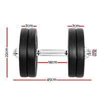 25kg Dumbbell Set Weight Plates Dumbbells Lifting Bench