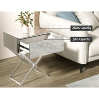 Mirrored Bedside Table Side End Table Drawers Nightstand Bedroom Silver