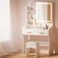 Dressing Table LED Makeup Mirror Stool Set Vanity Desk White