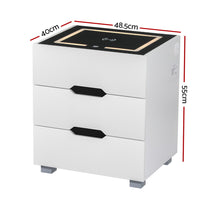 Smart Bedside Table 3 Drawers with Wireless Charging Ports LED White ADAD