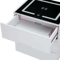 Smart Bedside Table 3 Drawers with Wireless Charging Ports LED White ADAD