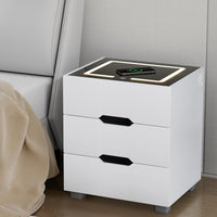 Smart Bedside Table 3 Drawers with Wireless Charging Ports LED White ADAD