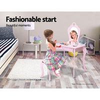 Kids Dressing Table Stool Set Vanity Mirror Princess Children Makeup Pink
