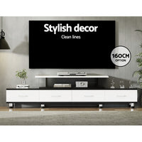 TV Cabinet Entertainment Unit Stand Wooden 160CM To 220CM Storage Drawers Black White