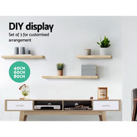 Floating Wall Shelf Set of 3 Oak