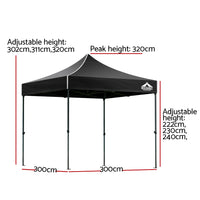 Gazebo Pop Up Marquee 3x3m Outdoor Tent Folding Wedding Gazebos Black