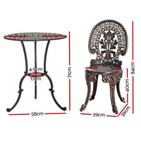 3PC Patio Furniture Outdoor Bistro Set Dining Chairs Aluminium Bronze