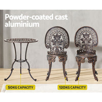 3PC Patio Furniture Outdoor Bistro Set Dining Chairs Aluminium Bronze